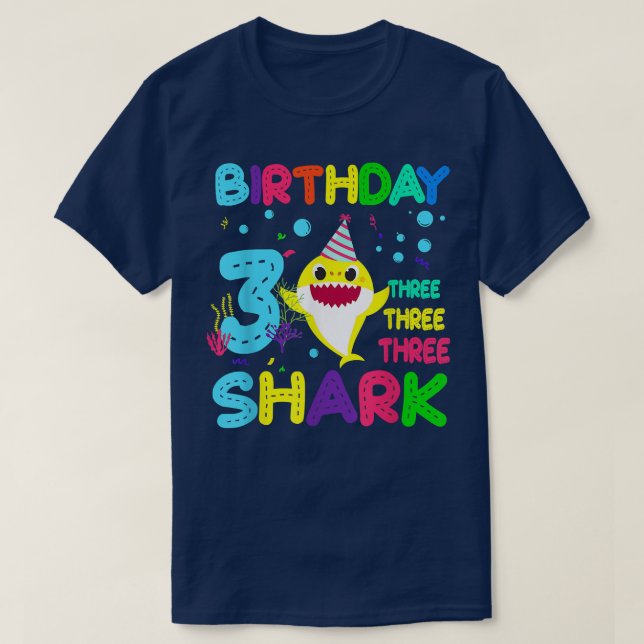 Shark Birthday 3 Years Old 3rd Birthday Matching F T-Shirt (Design Front)