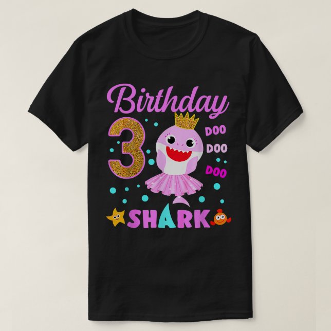 Shark Birthday 3 Years Old 3rd Birthday Matching F T-Shirt (Design Front)