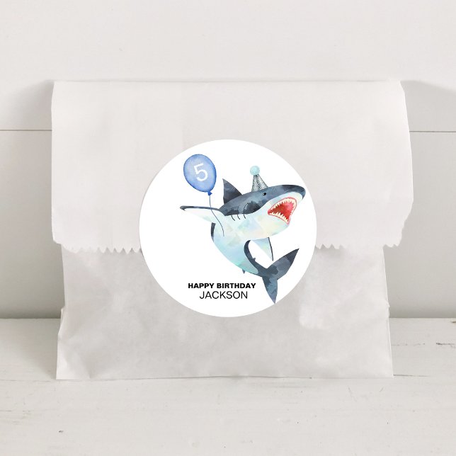 Shark Birthday, ANY AGE, Jawsome Classic Round Sticker (Shark Birthday Stickers, Any age)