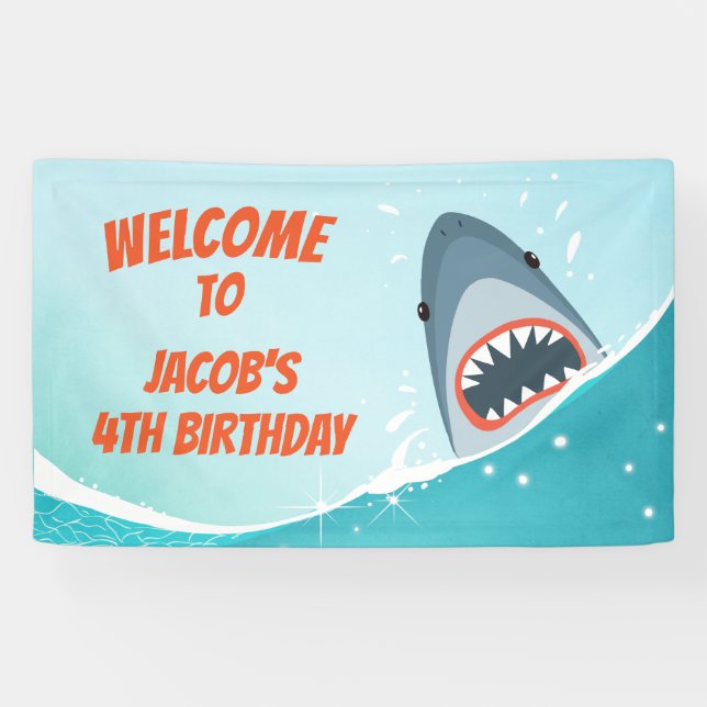 Shark Birthday Banner Pool party boy Ocean Splish (Horizontal)