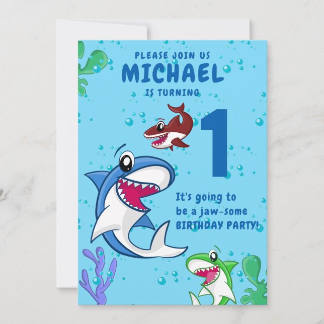 Shark Birthday First Bday Ocean Kids Invitation (Front)