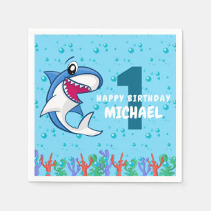 Shark Birthday First Bday Ocean Kids Napkin