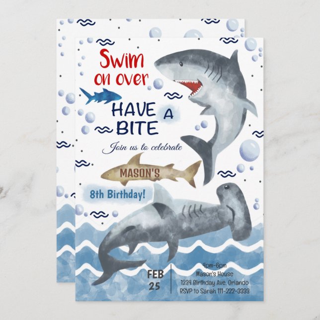 Shark Birthday Invitation (Front/Back)