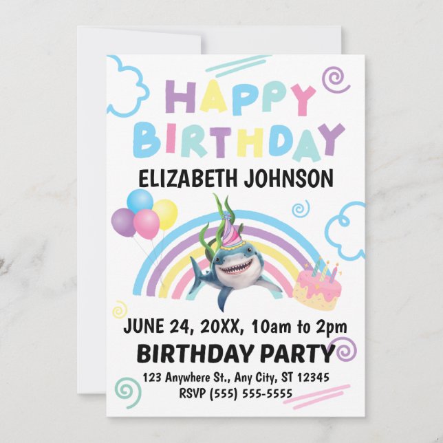 Shark Birthday Invitation  (Front)