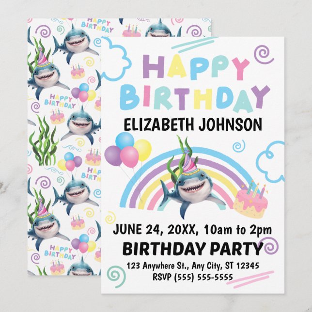 Shark Birthday Invitation  (Front/Back)