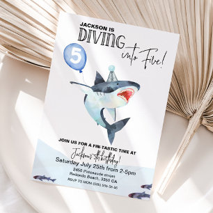 Shark Birthday invitation - Dive into FIVE