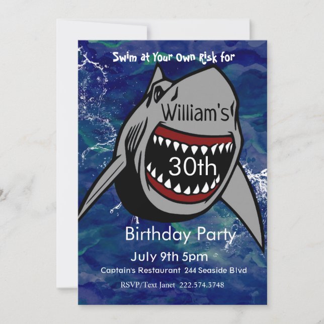 Shark Birthday Invitation, Shark Attack, Invitation (Front)