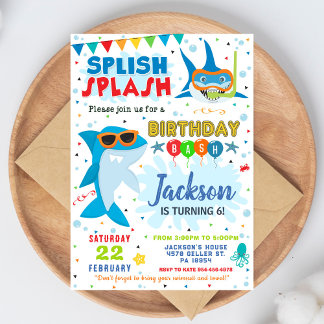 Shark Birthday Invite Splish Splash Birthday Bash