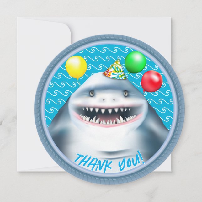 Shark Birthday Kids Thank You Card (Front)