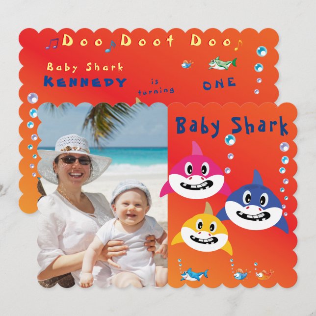 Shark 🌊 Birthday Party Cool FabFun Kids  Invitation (Front/Back)