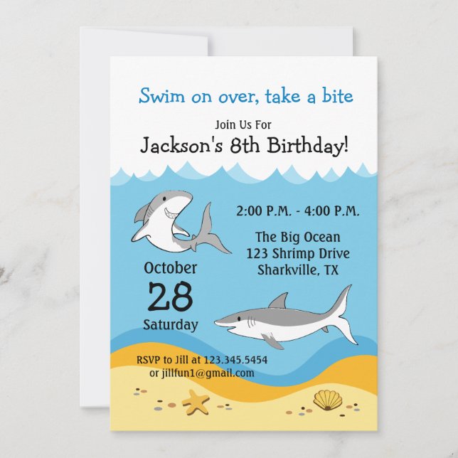 Shark Birthday Party Invitation (Front)