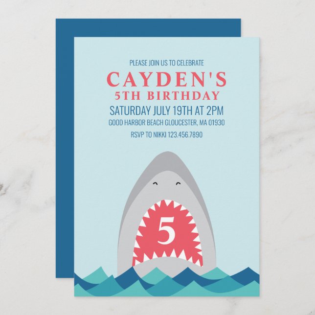 Shark birthday Party Invitation (Front/Back)