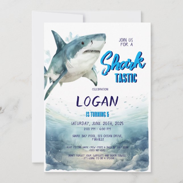 Shark Birthday Party  Invitation (Front)