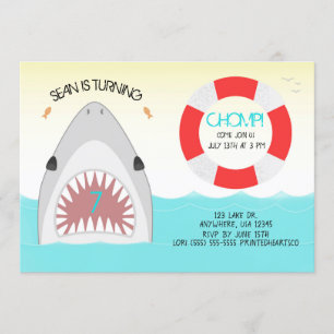 Shark Birthday Party Invitation    Boy