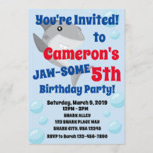 Shark Birthday Party Invitation for Boys Jaw-Some