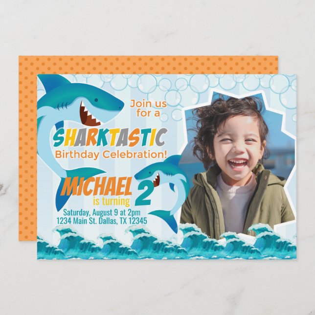 Shark Birthday Party Invitation Invite (Front/Back)
