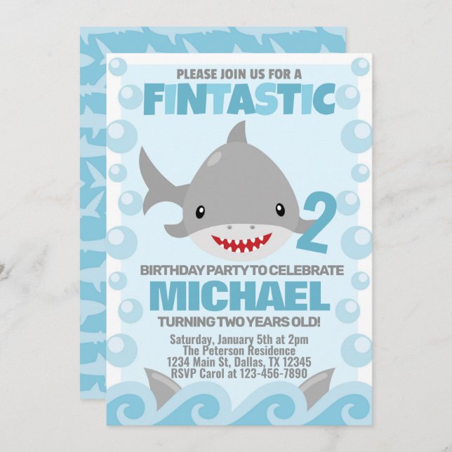 Shark Birthday Party Invitation Invite (Front/Back)