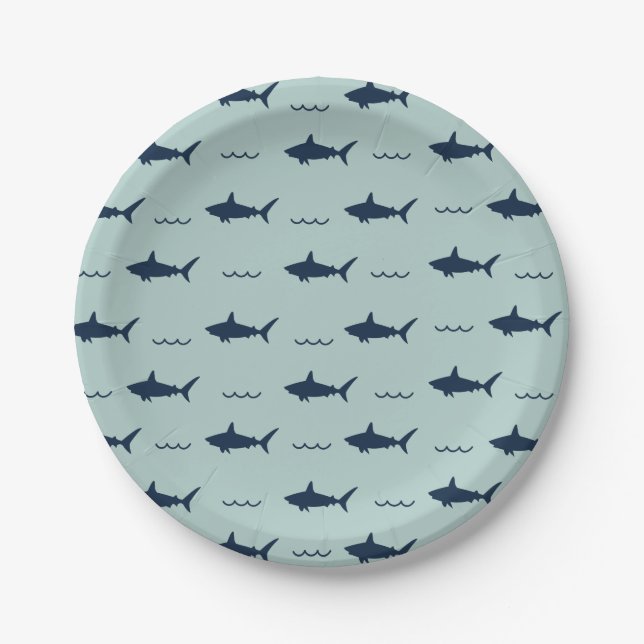 Shark birthday Party Invitation Paper Plate (Front)
