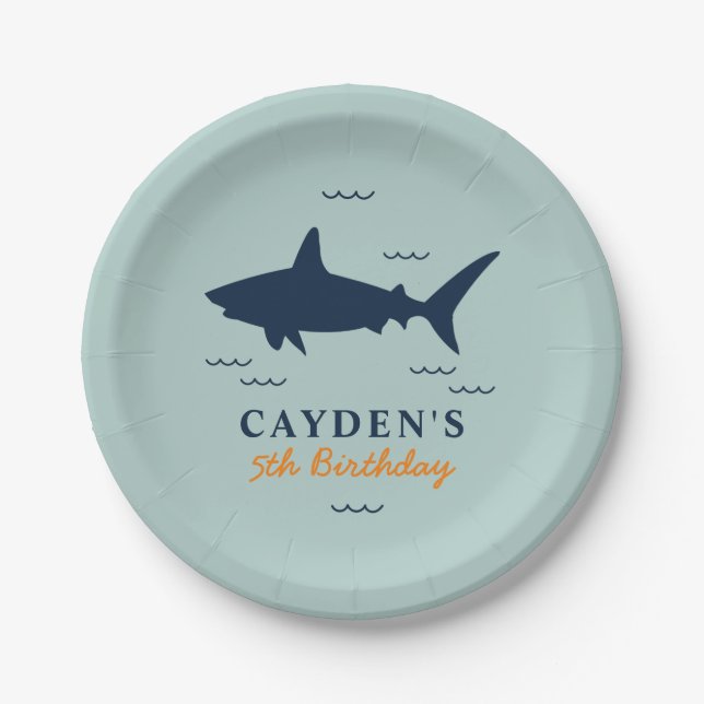 Shark birthday Party Invitation Paper Plate (Front)
