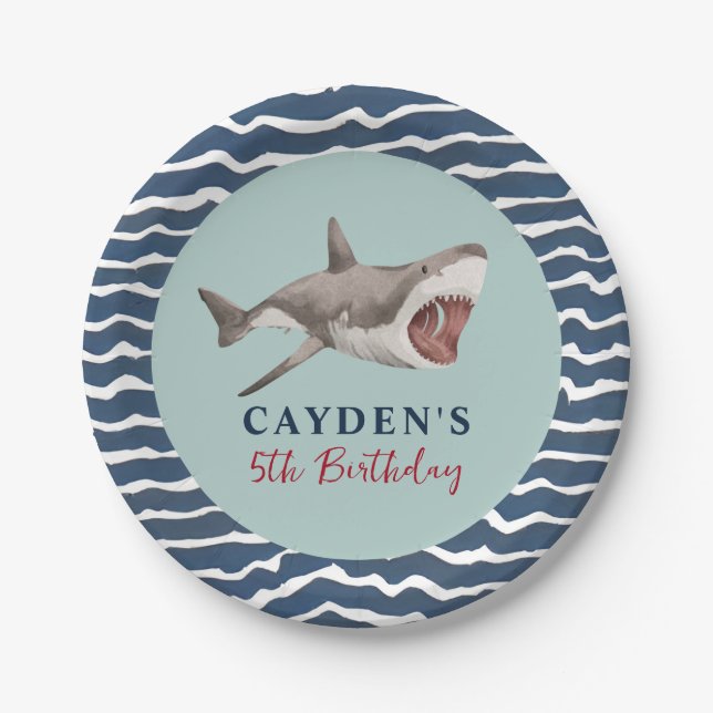 Shark birthday Party Paper Plate (Front)