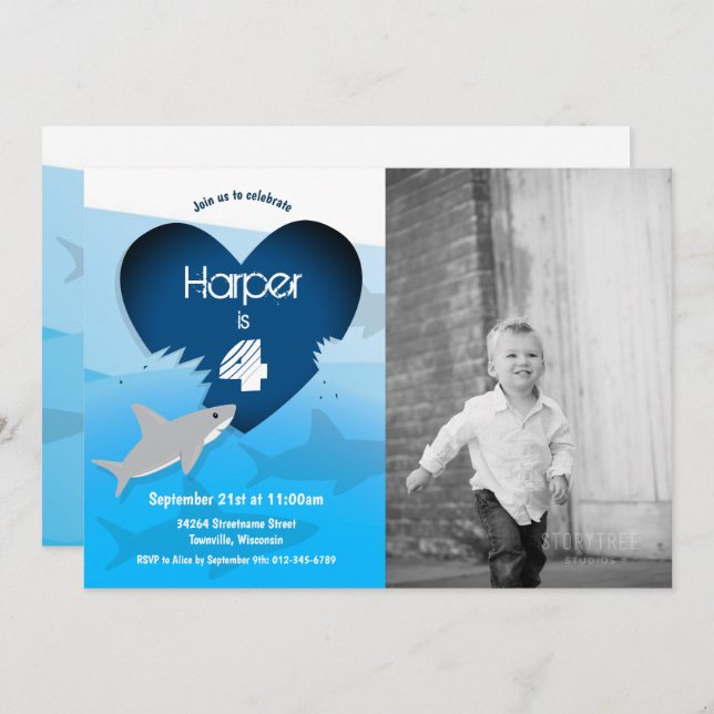 Shark Birthday Party Photo Invitation (Front/Back)