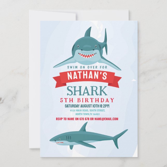 Shark Birthday Party Swimming Invitation (Front)