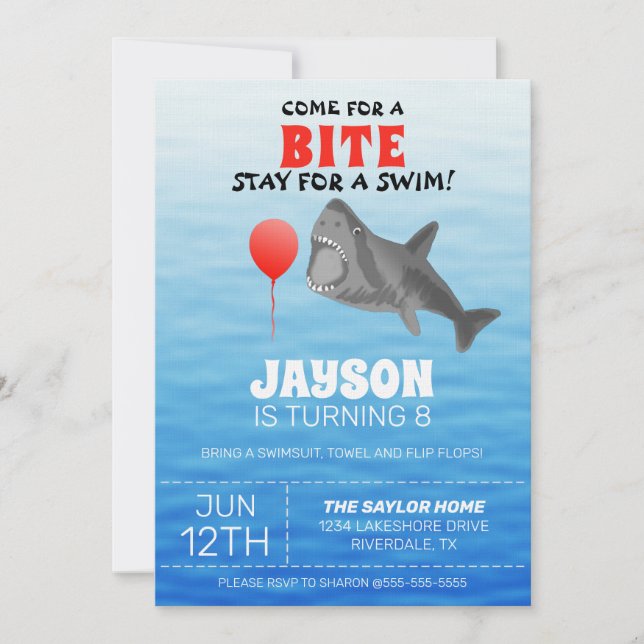 Shark Birthday Pool Party Invitation (Front)