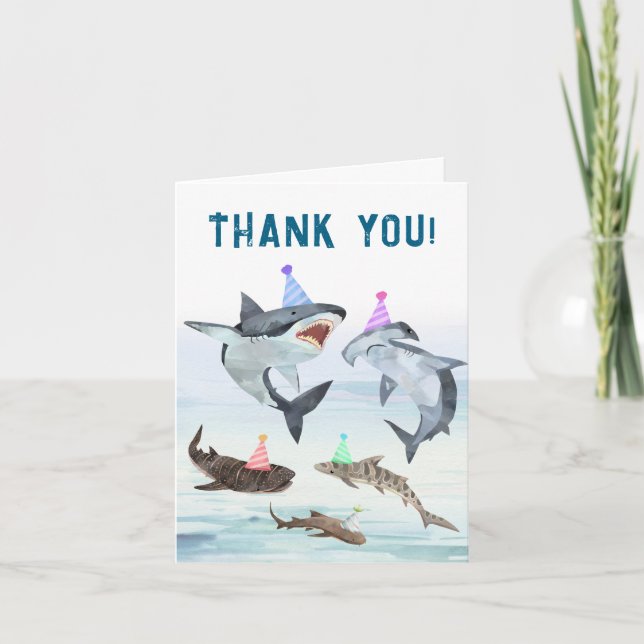 Shark Birthday Pool Party Personalized Thank You Card (Front)