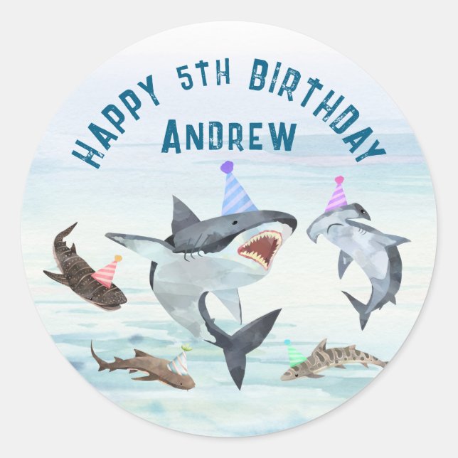 Shark Birthday Pool Party Stickers (Front)