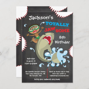 Shark Birthday Swimming Pool Party Invitations