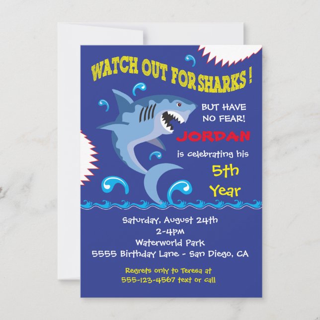 Shark Birthday Swimming Pool Party Invitations (Front)