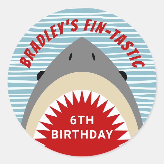 Shark Bite Any Age Birthday Party Classic Round Sticker (Front)