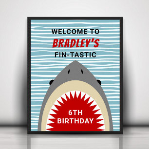 Shark Bite Any Age Birthday Party Welcome Sign
