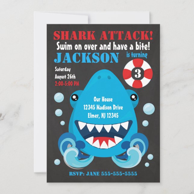 Shark Bite Pool Party Birthday Invitation (Front)