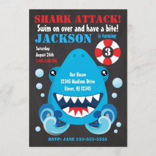Shark Bite Pool Party Birthday Invitation