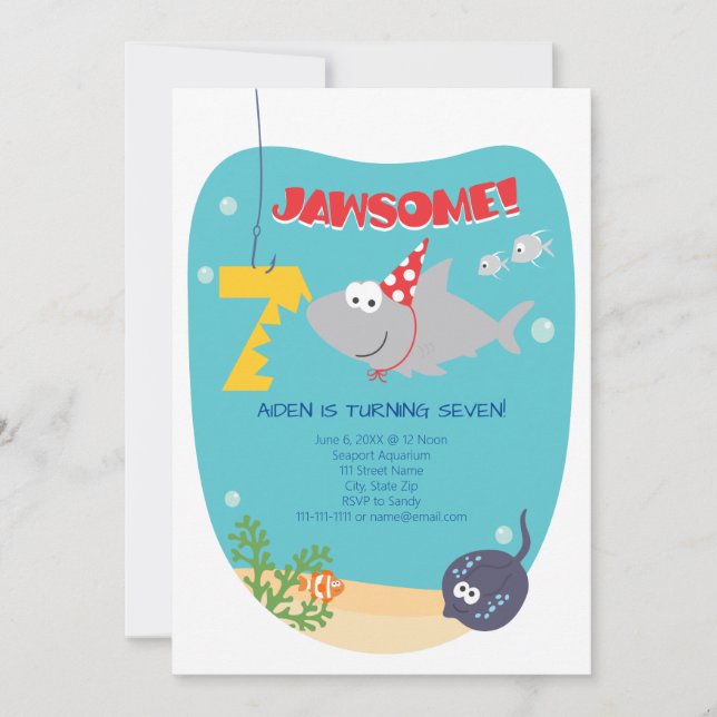 Shark Bite Seventh Birthday Invitation (Front)