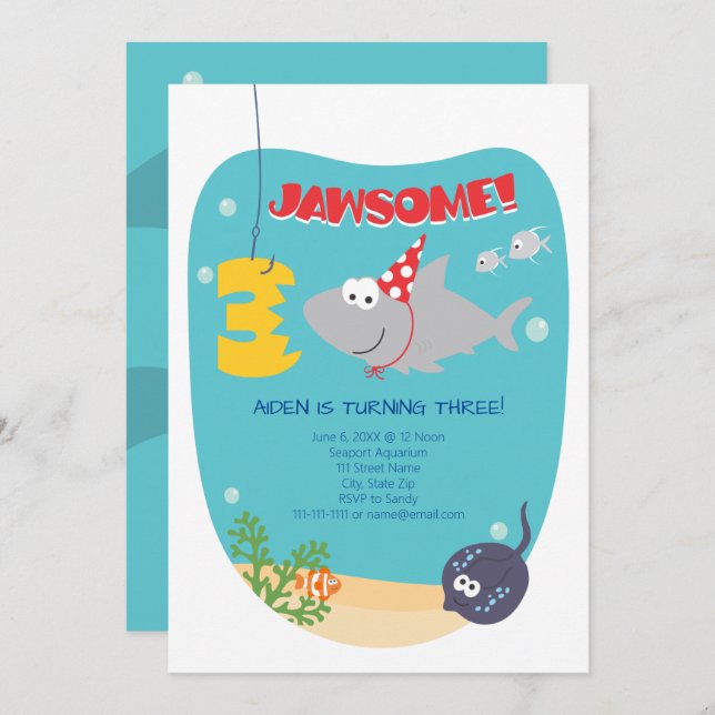Shark Bite Third Birthday Invitation (Front/Back)