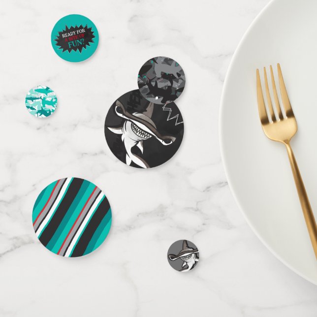 Shark Black & Teal Camouflage Pattern Balloon Confetti (Group)