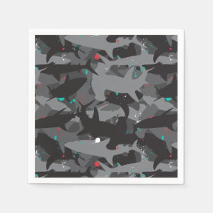 Shark Black & Teal Camouflage Pattern Paper  Napkin