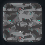 Shark Black & Teal Camouflage Pattern Paper Plate<br><div class="desc">Add a "bite" of fun to your party these cool (yet scary!) shark camouflage pattern paper plates. The black, gray and teal coloring gives the print a fun and fresh underwater feel. But beware of that pop of red added in for extra scare! Matching items can be found in our...</div>