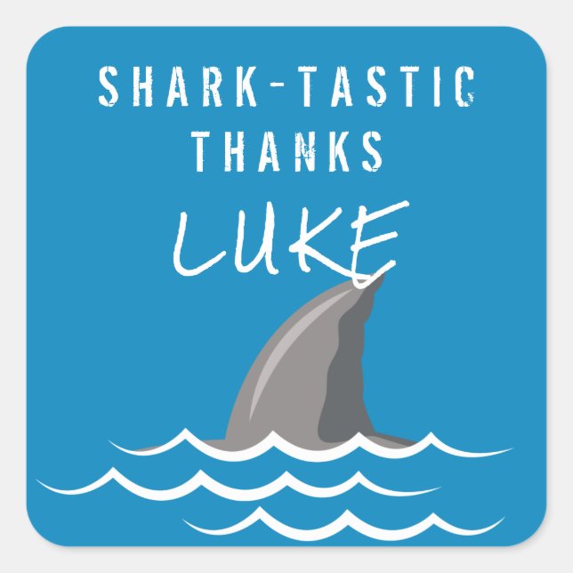 Shark Blue Cool Kids Birthday Party Favour Square Sticker (Front)