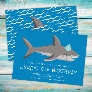 Shark Blue Cool Kids Birthday Party  Invitation