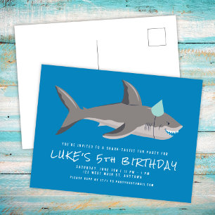 Shark Blue Cool Kids Birthday Party Invitation Postcard