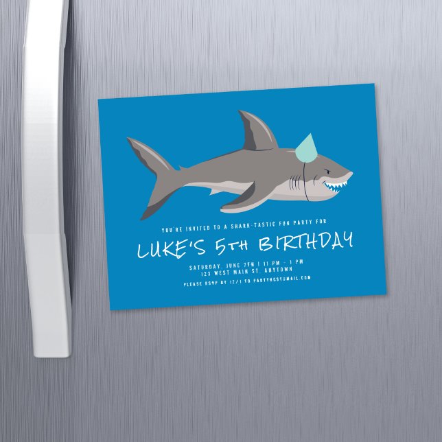Shark Blue Cool Kids Birthday Party Magnetic Invitation (Creator Uploaded)