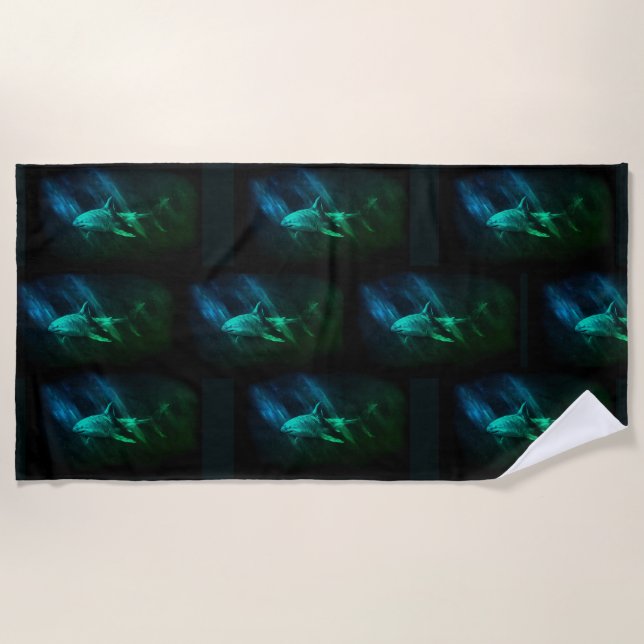 Shark Blue-Green Beach Towel (Front)