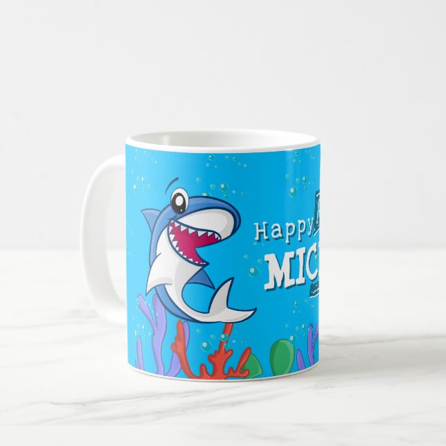Shark Blue Ocean Kids Any Age Birthday Coffee Mug (Front Left)