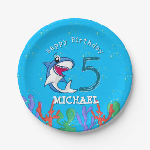 Shark Blue Ocean Kids Any Age Birthday Paper Plate
