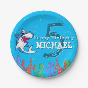 Shark Blue Ocean Kids Any Age Birthday Paper Plate