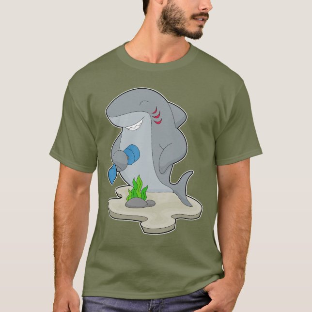 Shark Bodybuilder Dumbbell Bodybuilding T-Shirt (Front)