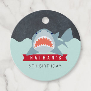 Shark Boy Navy Blue Pool Birthday Favour Tags